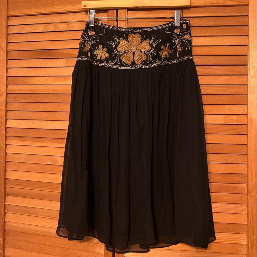 Boston Proper Black Skirt with Gold Embroidery